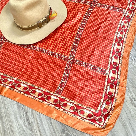 Equestrian houndstooth vibe boho satin scarf/wrap w country southwestern feel - Picture 10 of 15